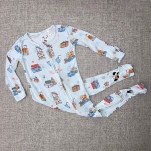 Bellabu Bear 2/3T zip bamboo pjs with hand and feet covers NWOT